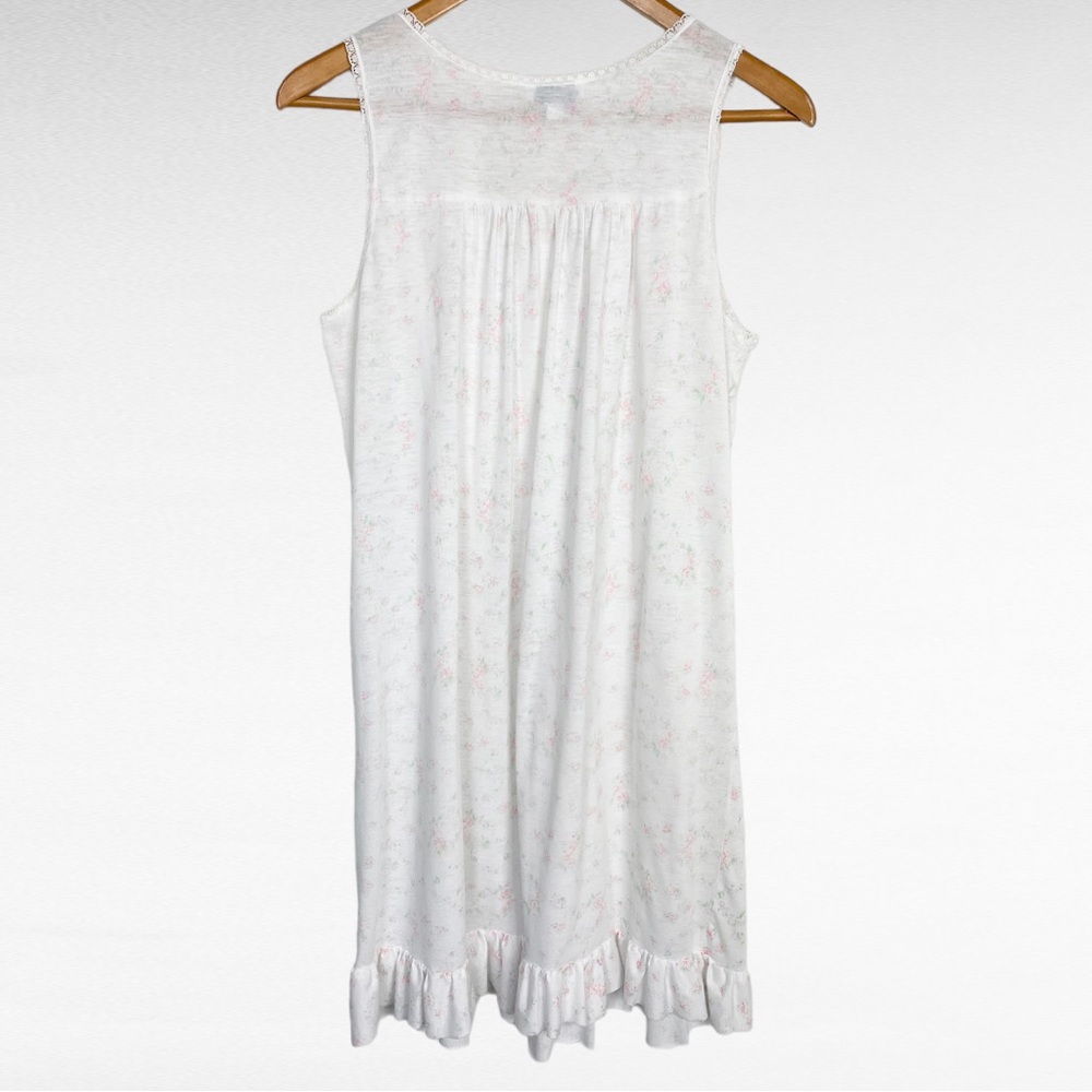 VINTAGE | Nicole White Pink Ditsy Florals Sleeveless Lace Ruffled Lounge Dress - Picture 8 of 10